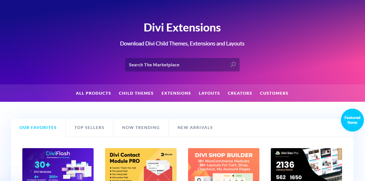 Divi extensions page