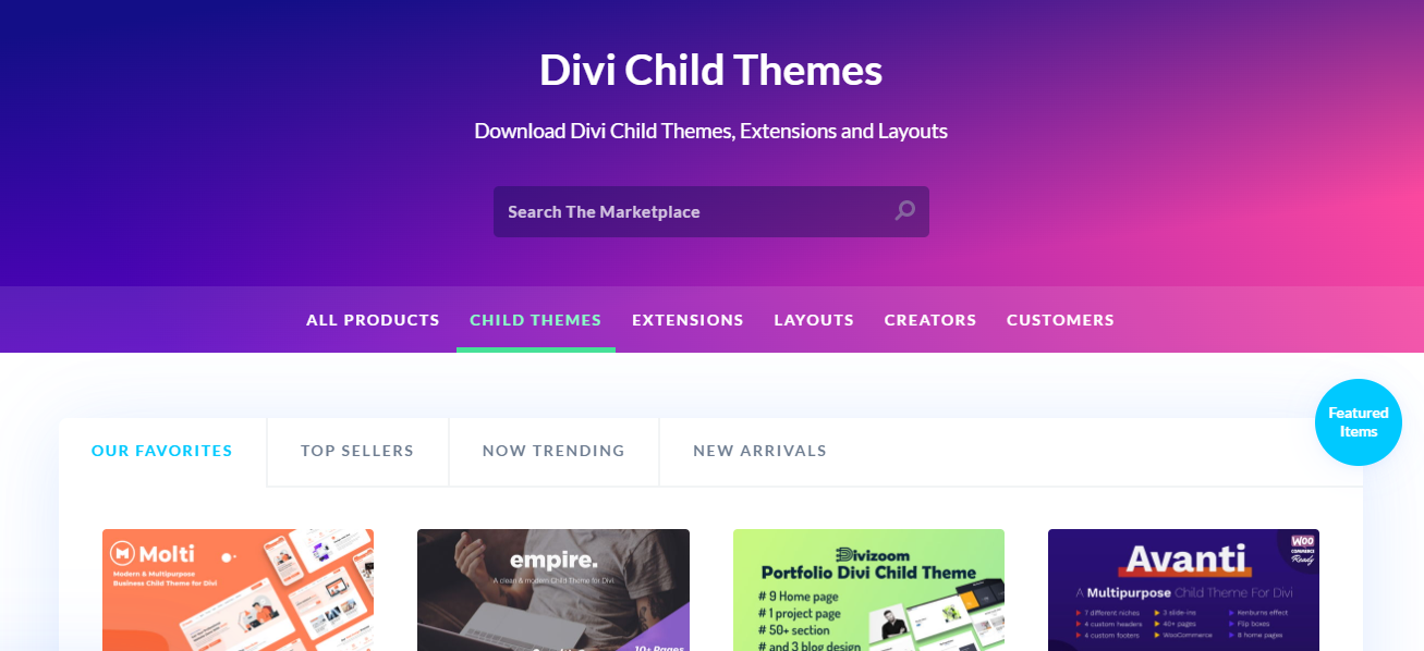 Divi child themes page