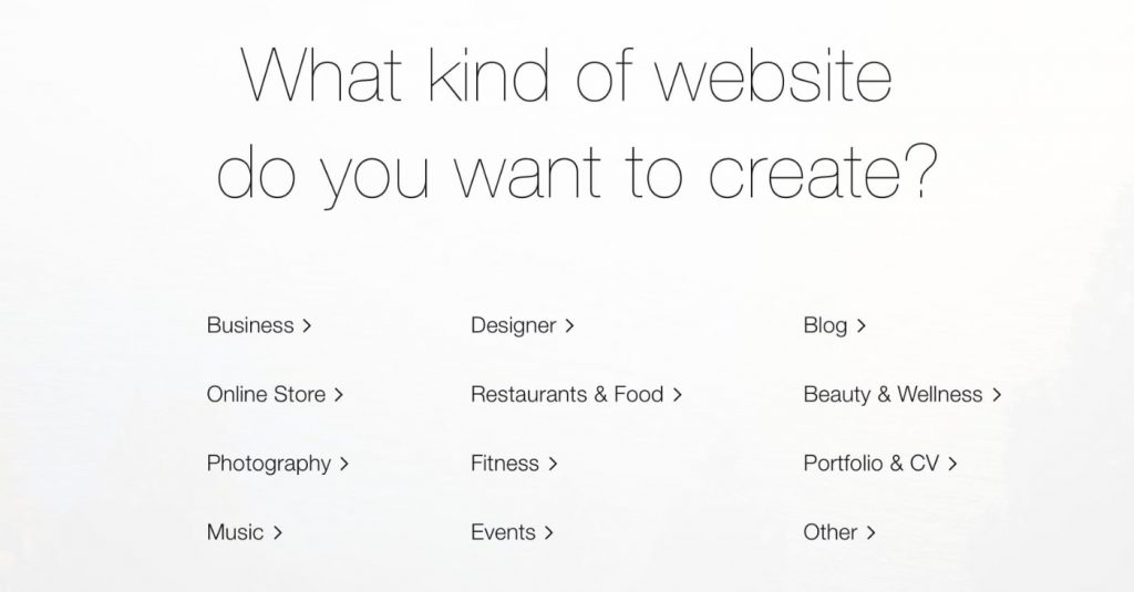 WIX template categories