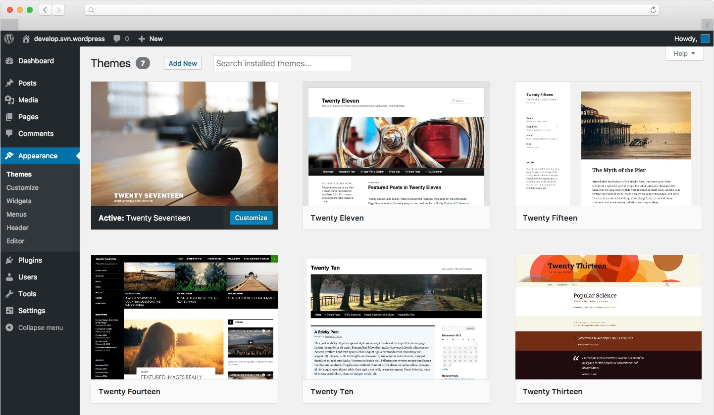 WordPress Themes in Dashboard