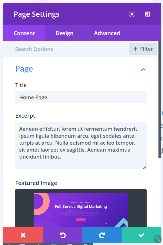 Page settings in Divi