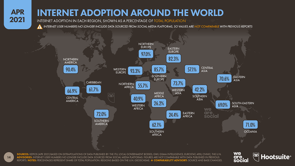 Internet Adoption Map by Region (World, April 2021)-min