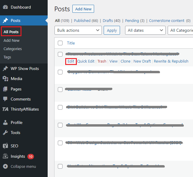 WordPress all posts section
