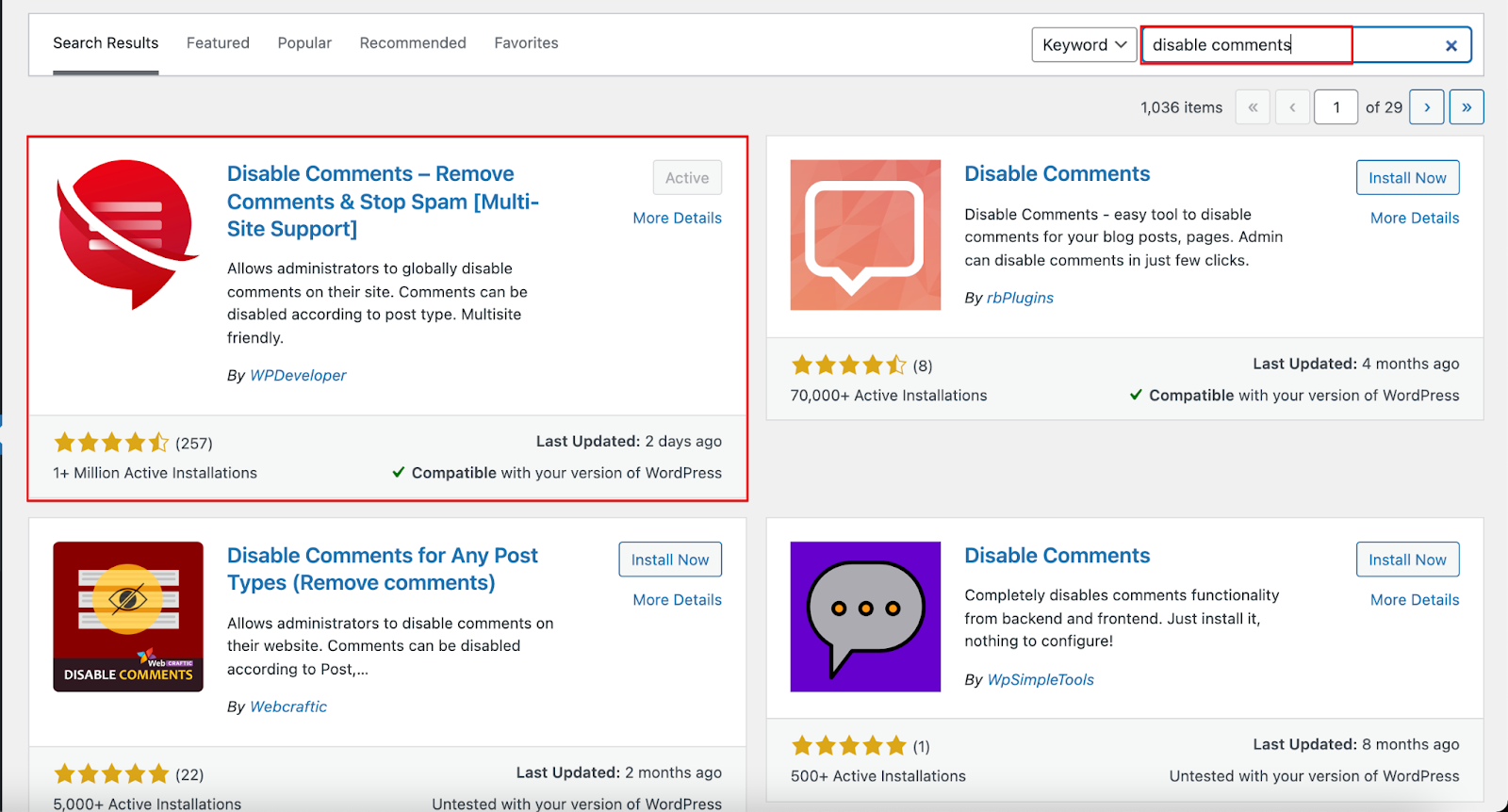 Disable comments WordPress plugin