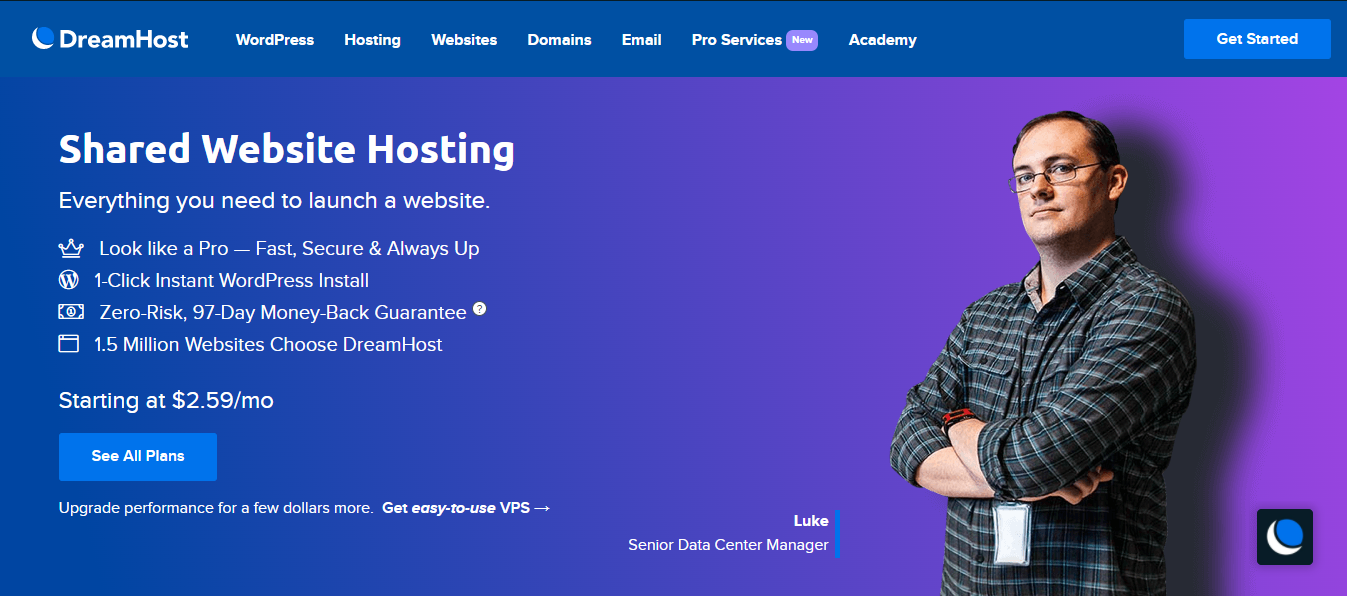Dreamhost shared website hosting page