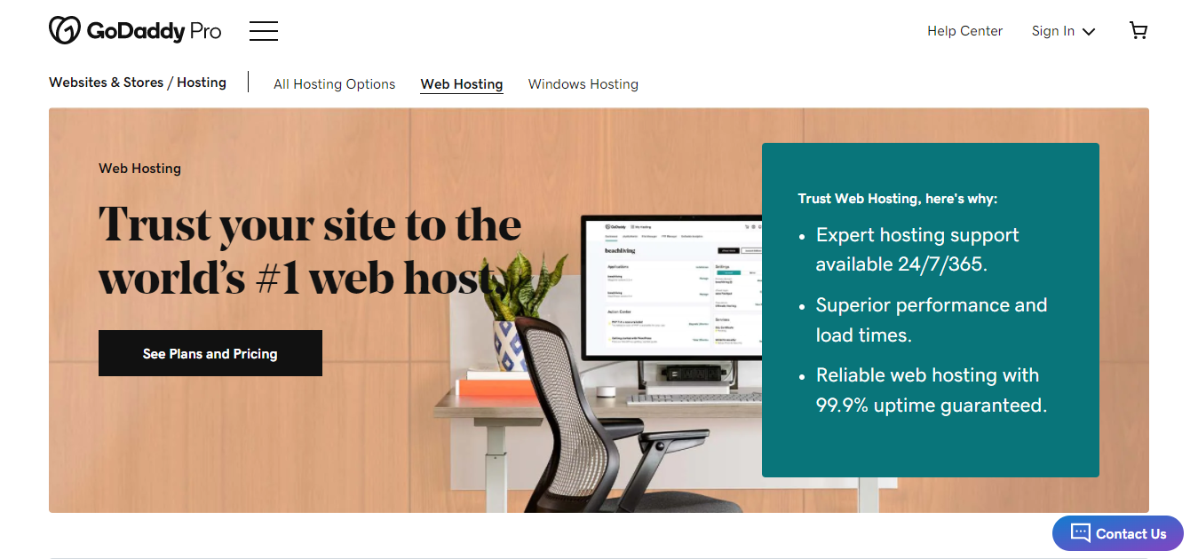 GoDaddy web hosting page