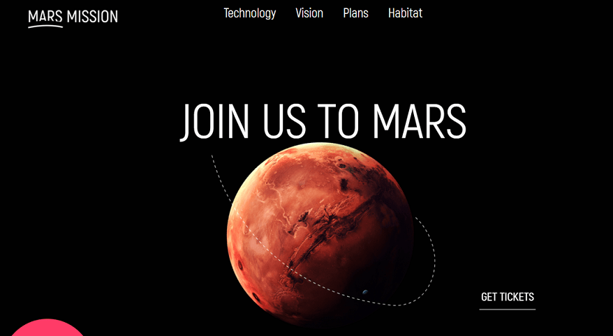Mars Mission Elementor website