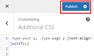 Publish button in the Additional CSS area of WordPress