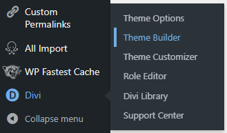 divi theme builder shortcut in wordpress