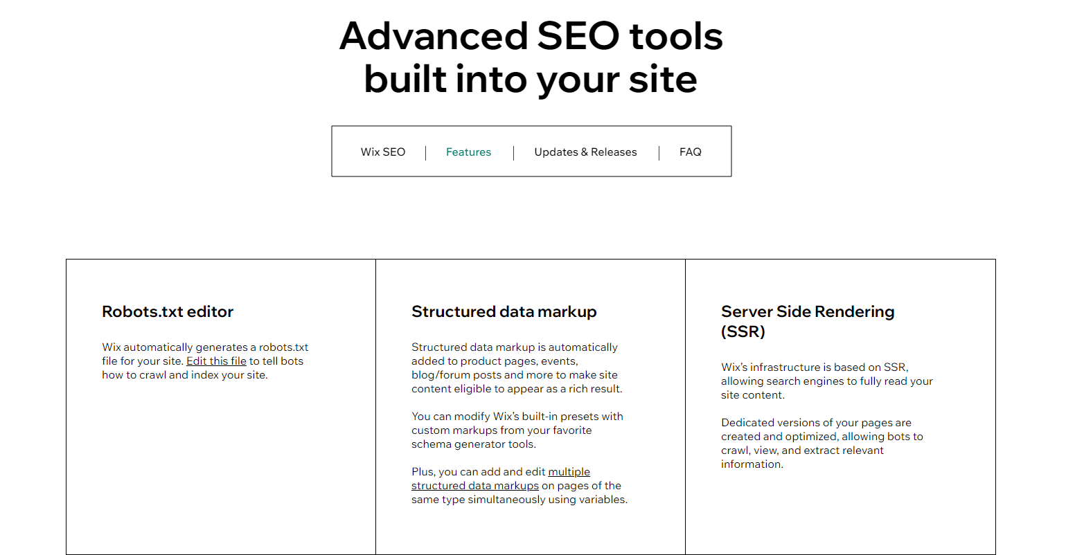 wix seo features page