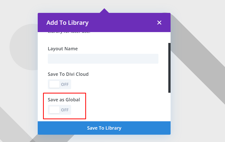 Save as global module option in Divi