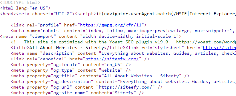 Siteefy's HTML source