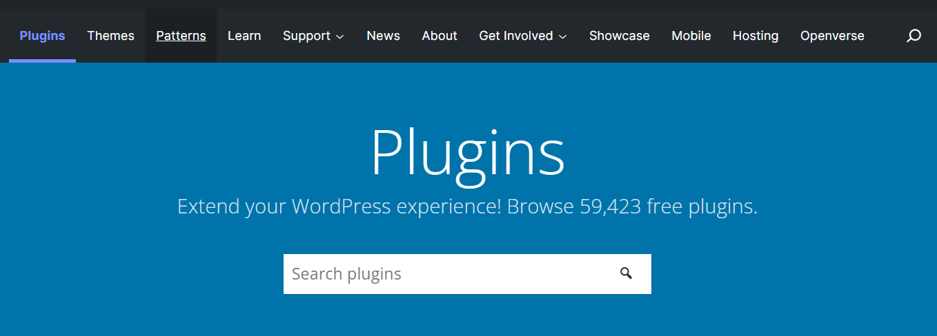 WordPress plugins page
