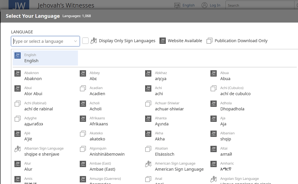 Jehovah's Witnesses supports 1068 languages