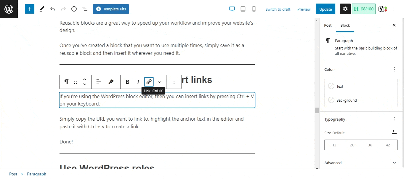 Using Ctrl +v to insert a link in WordPress-min