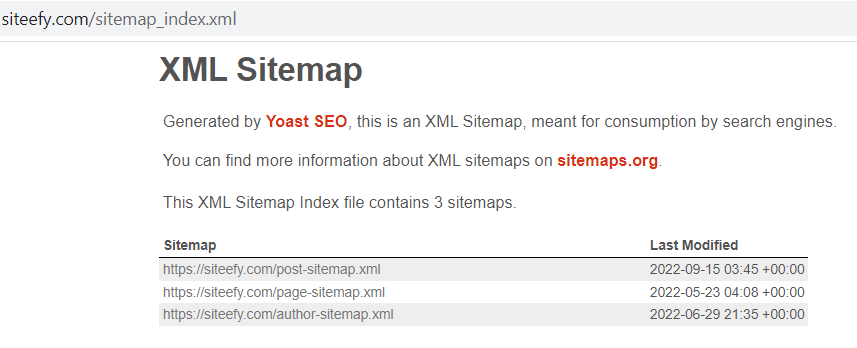 Siteefy URL in XML Sitemap