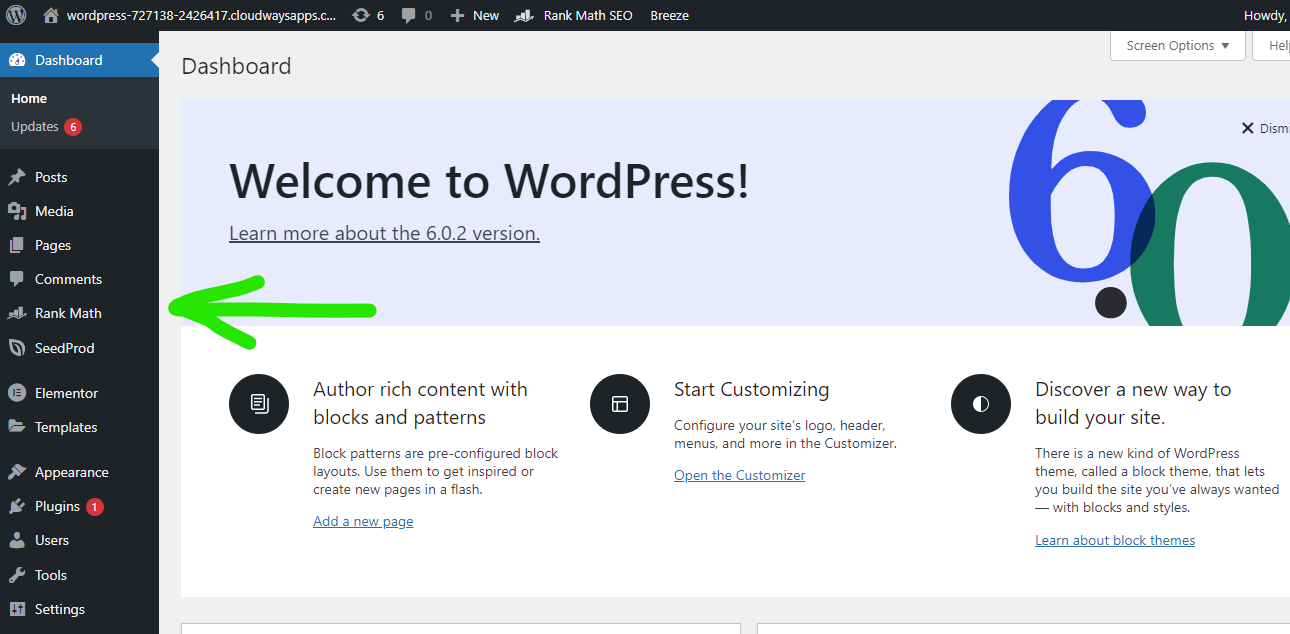 WordPress left-side menu