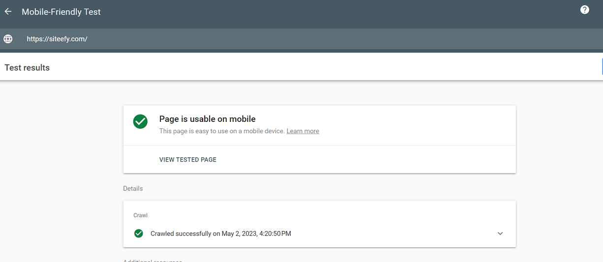 Checking website with Google's Mobile-Friendly test tool