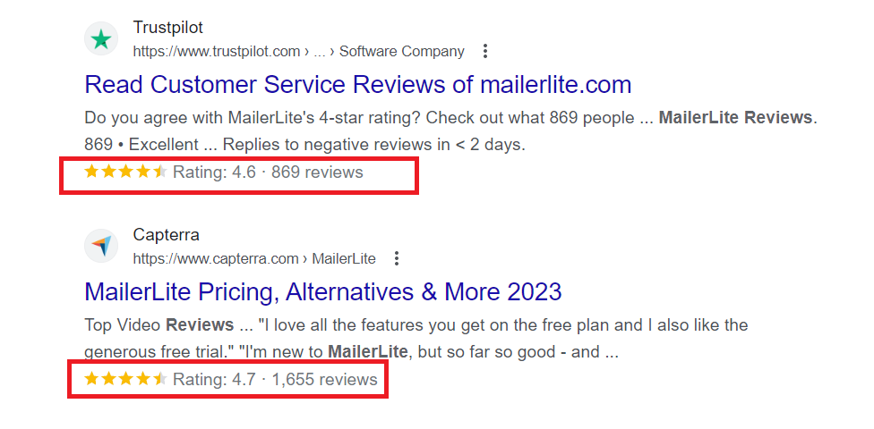 MailerLite reviews sample
