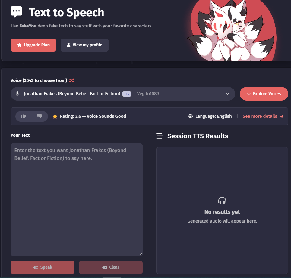 FakeYou Text to Speech User Interface
