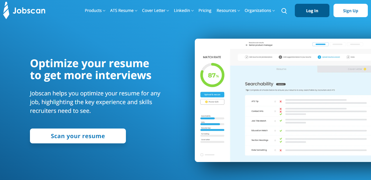 Jobscan homepage