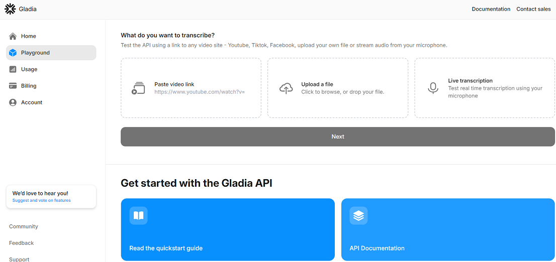 Gladia user interface